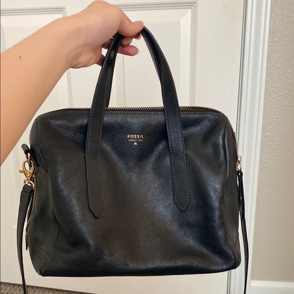 Fossil Navy Leather Satchel Crossbody